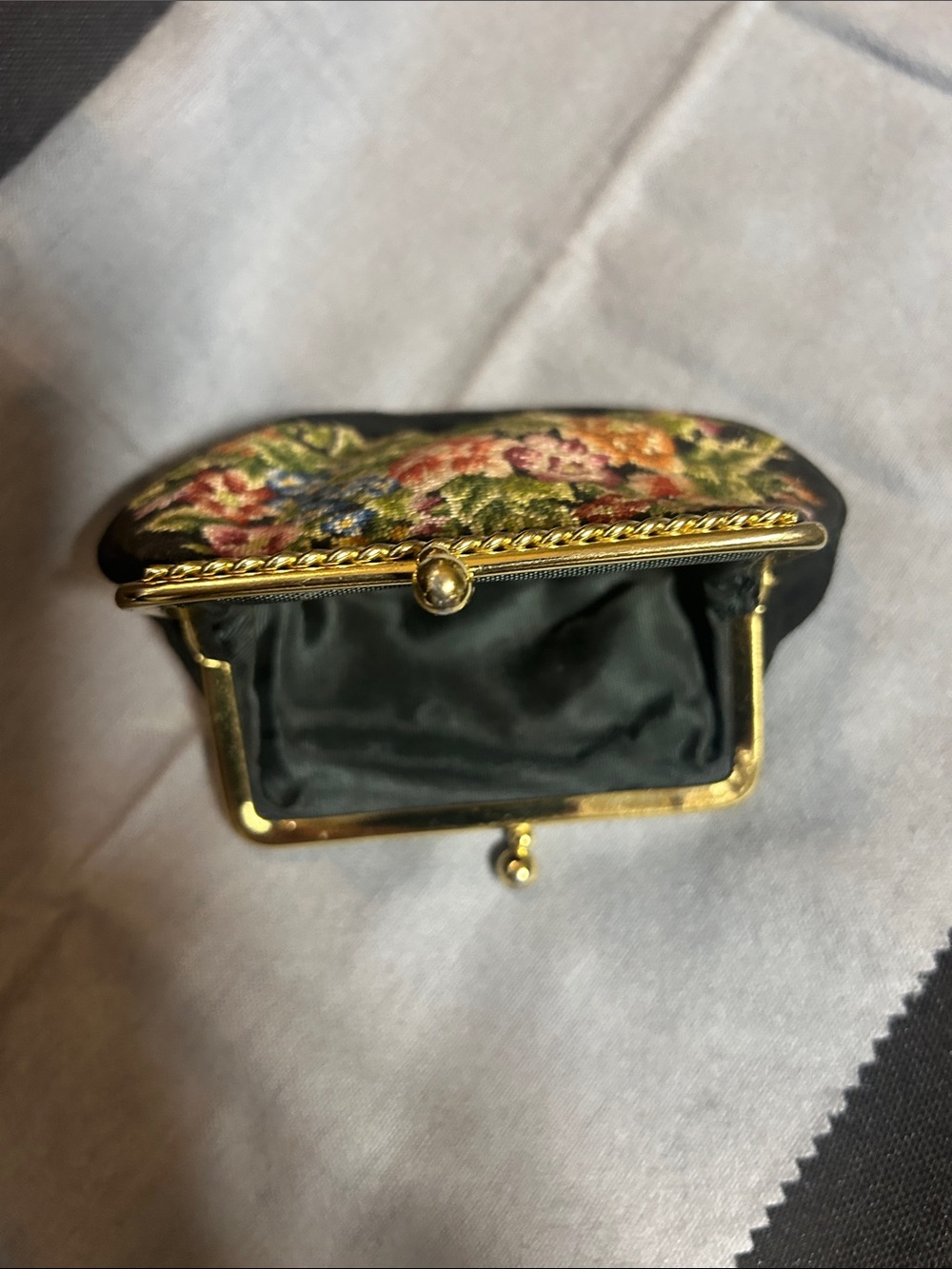 Floral Tapestry Clutch Purse with Gold Frame - Black Multicolor - Picture 2 of 4